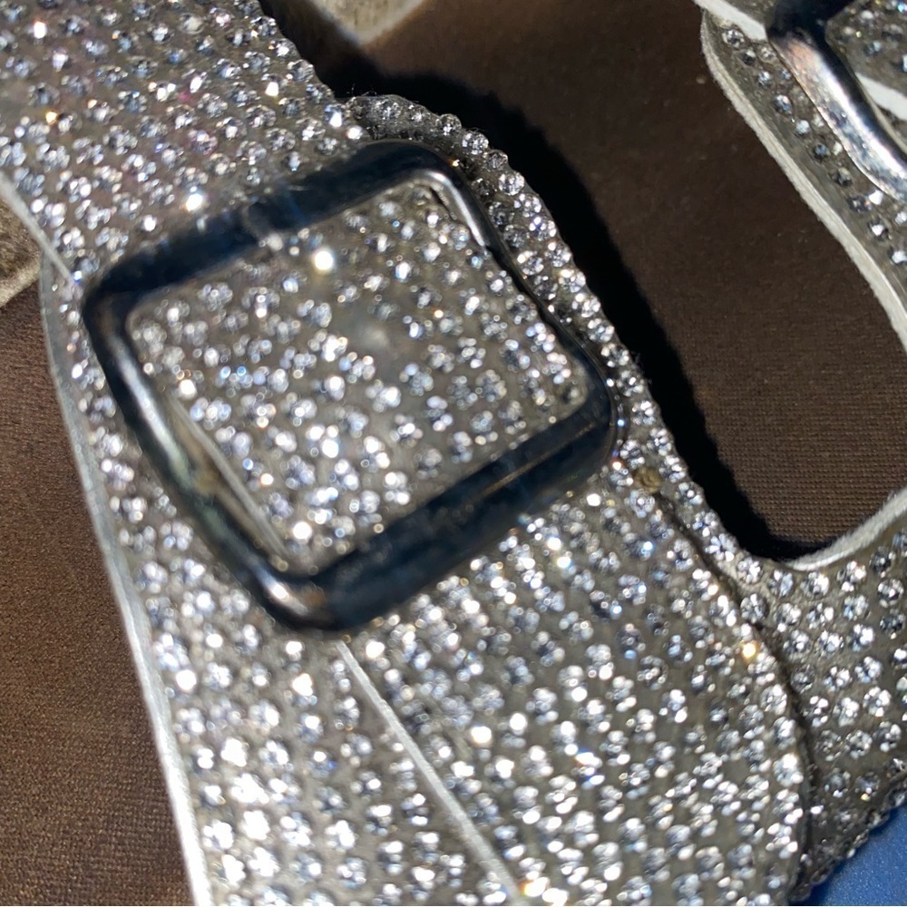 Nicole Miller Sliver Glitter Rhinestones Sandal Slides Size 8 - Picture 9 of 9